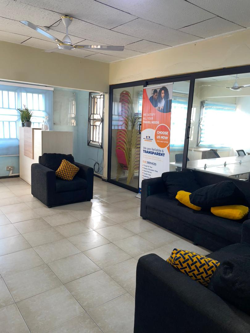 Opmax business hub lounge and office reception space in Accra
